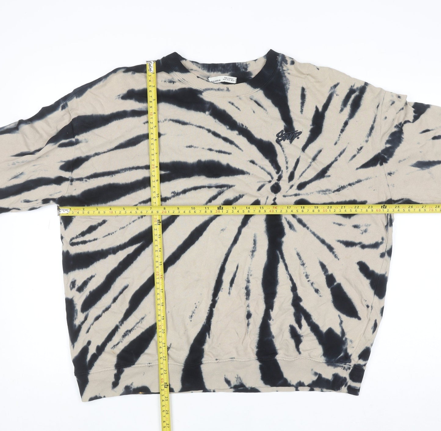 Pull & Bear Womens Beige Tie-Dye Crew Neck Cotton Pullover Jumper Size 12