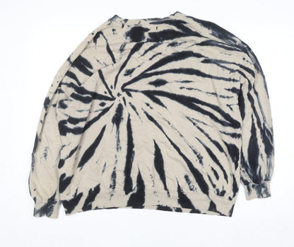 Pull&Bear Womens Beige Tie-Dye Crew Neck Cotton Pullover Jumper Size 12