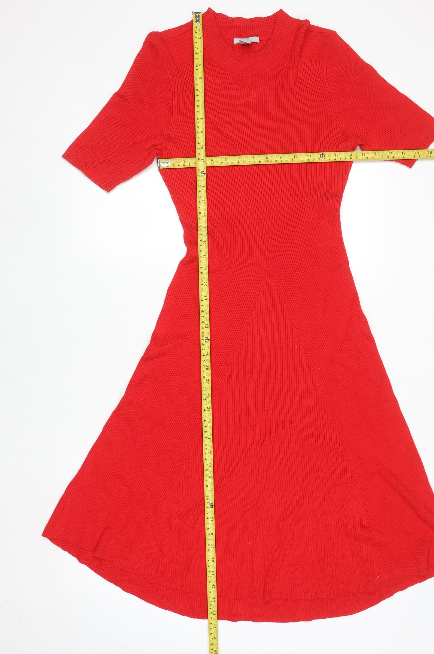 H&M Women Red Fit & Flare Knit Dress L Short Sleeve