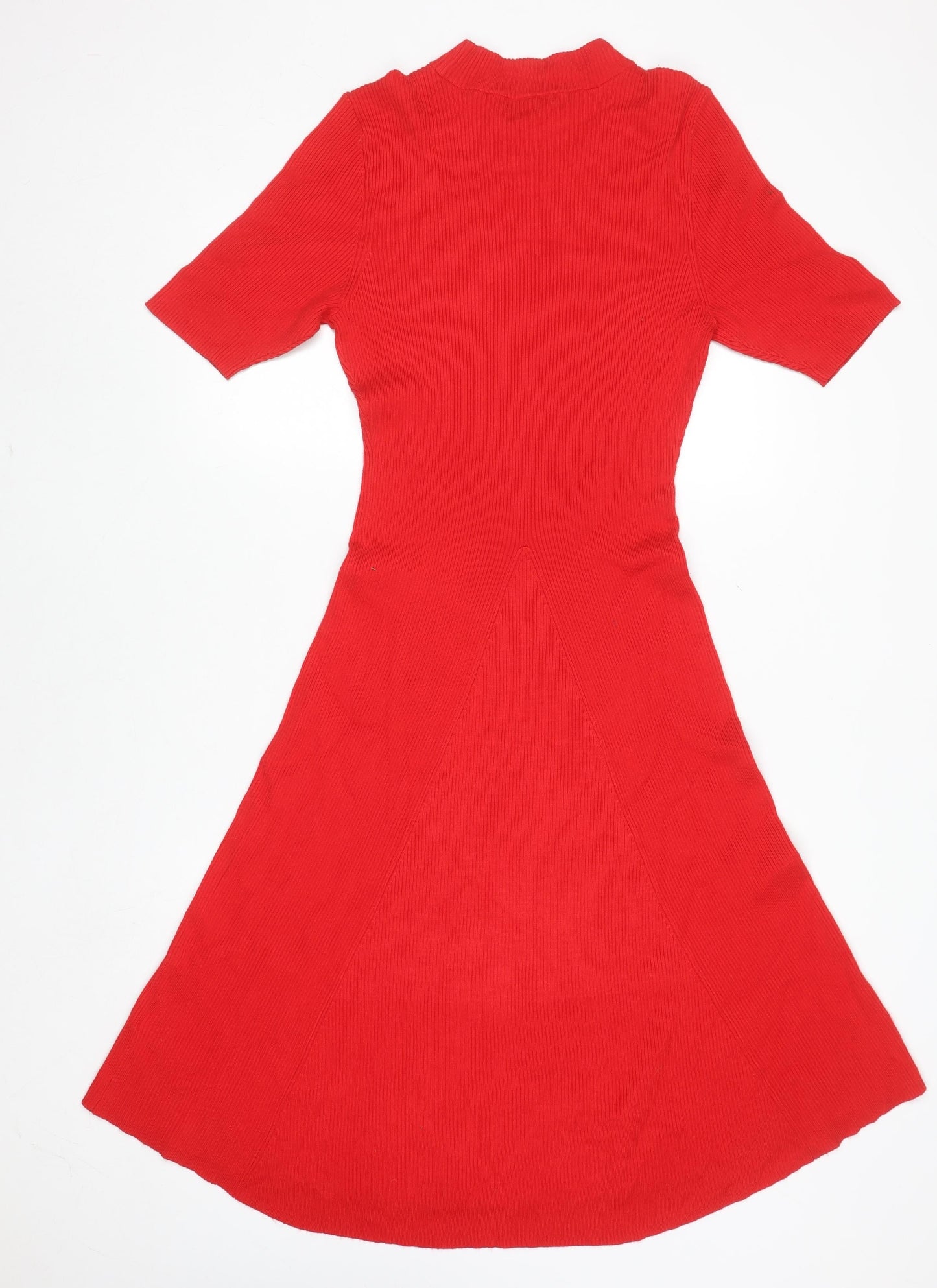 H&M Women Red Fit & Flare Knit Dress L Short Sleeve