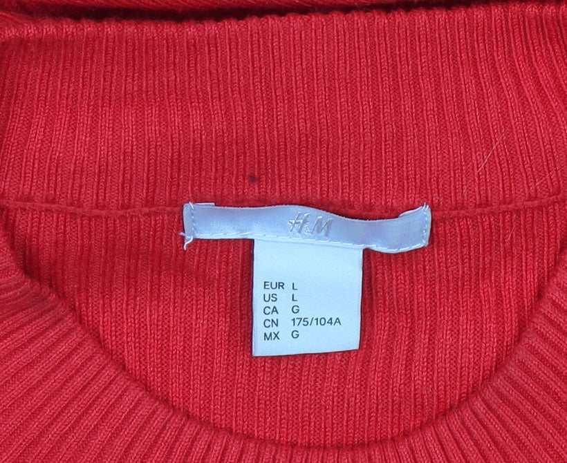 H&M Women Red Fit & Flare Knit Dress L Short Sleeve