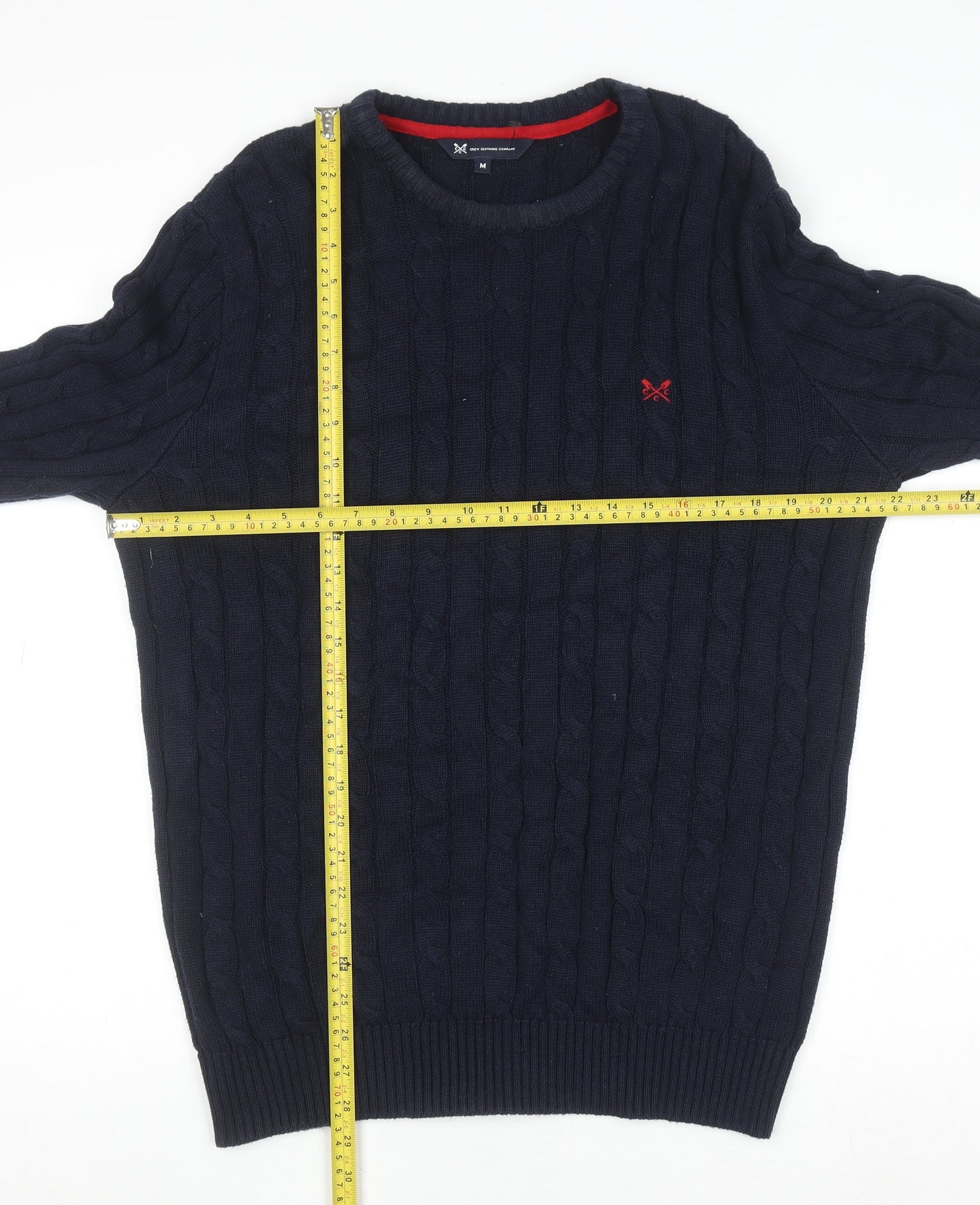 Crew Clothing Company Men's Blue Cable-Knit Cotton Acrylic Jumper M