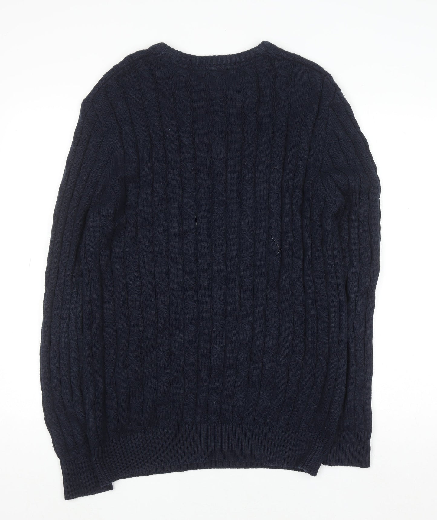 Crew Clothing Company Men's Blue Cable-Knit Cotton Acrylic Jumper M