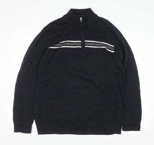 G.H. Bass & Co. Men's Blue Cotton 1/2 Zip Jumper Size L