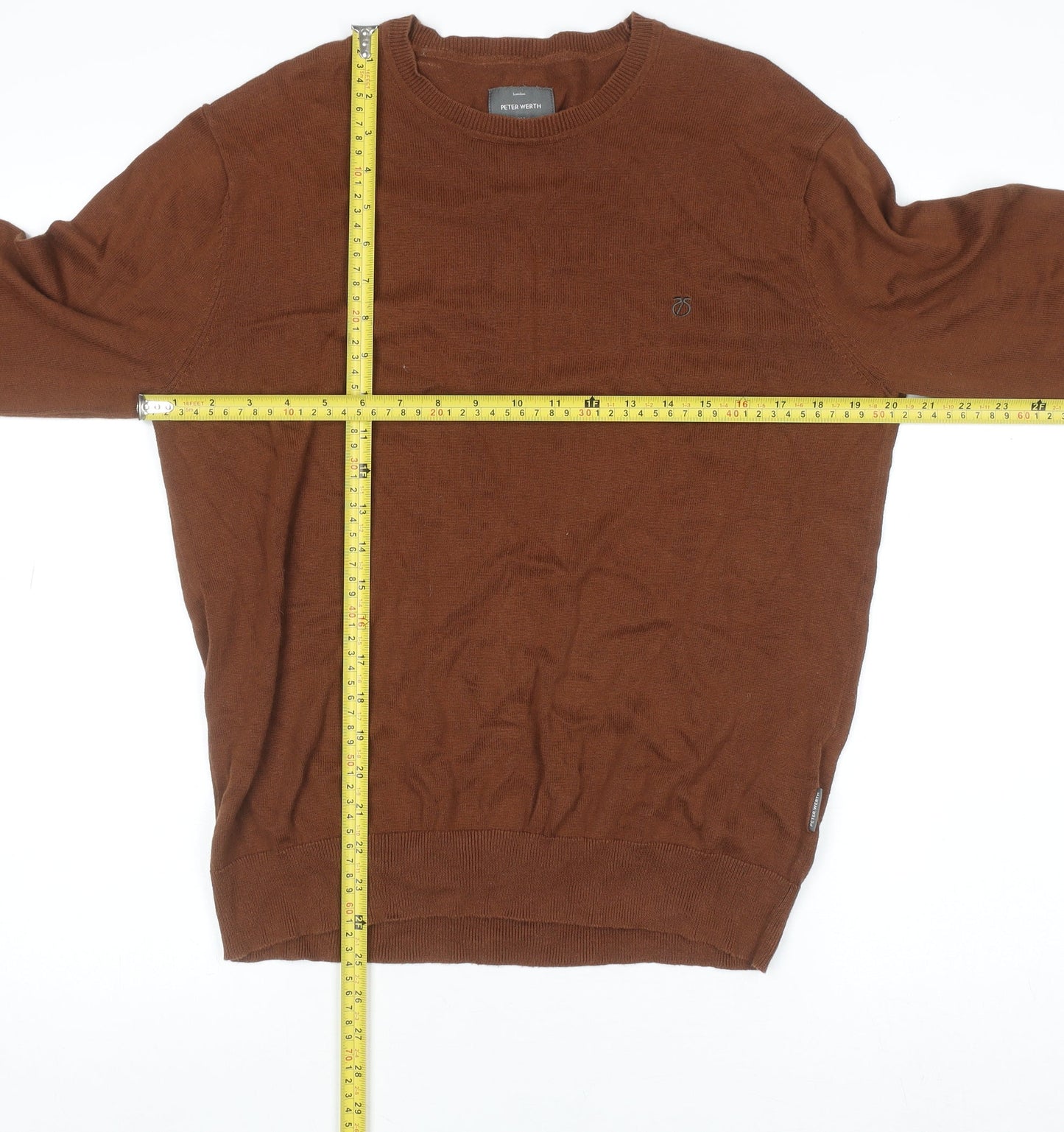 Peter Werth Men's Brown Cotton Crew Neck Jumper Size M