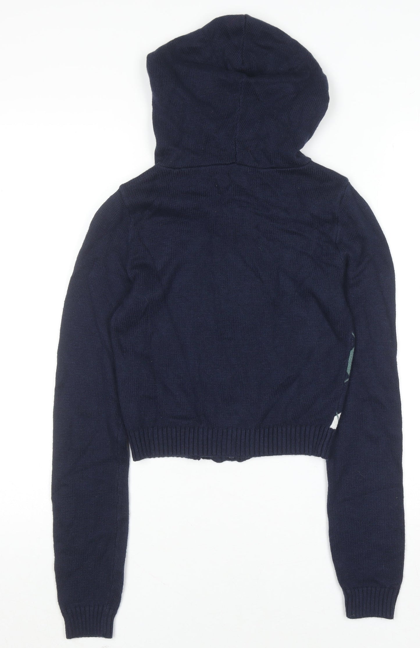 Hollister Women Navy Argyle Full Zip Hoodie XS Cotton Blend