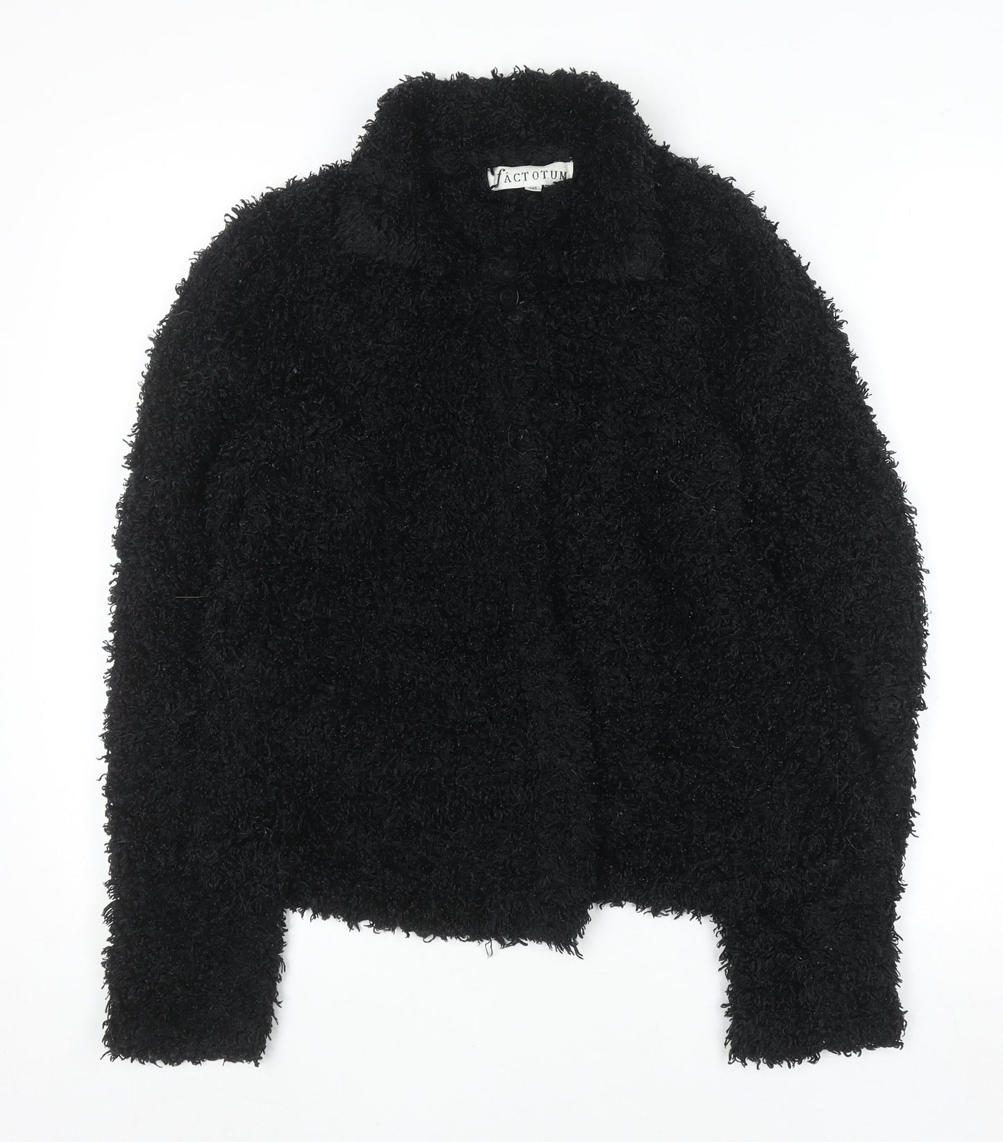 Factotum Women's Black Collared Fleece Cardigan Jumper One Size