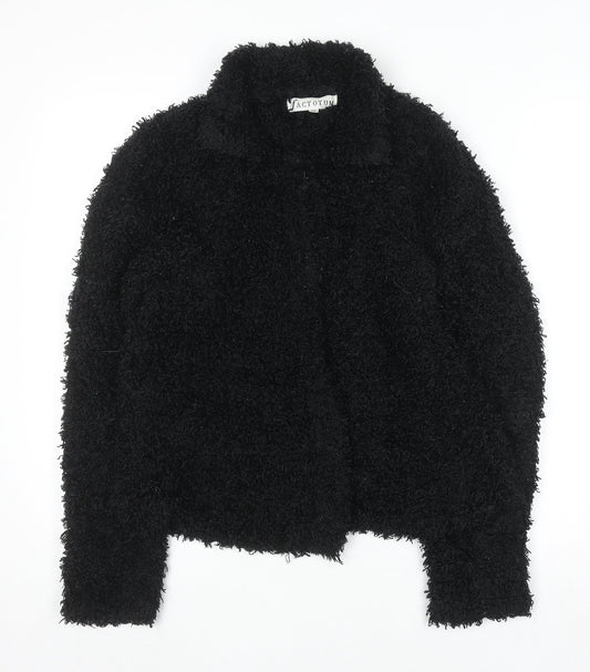Factotum Women's Black Collared Fleece Cardigan Jumper One Size