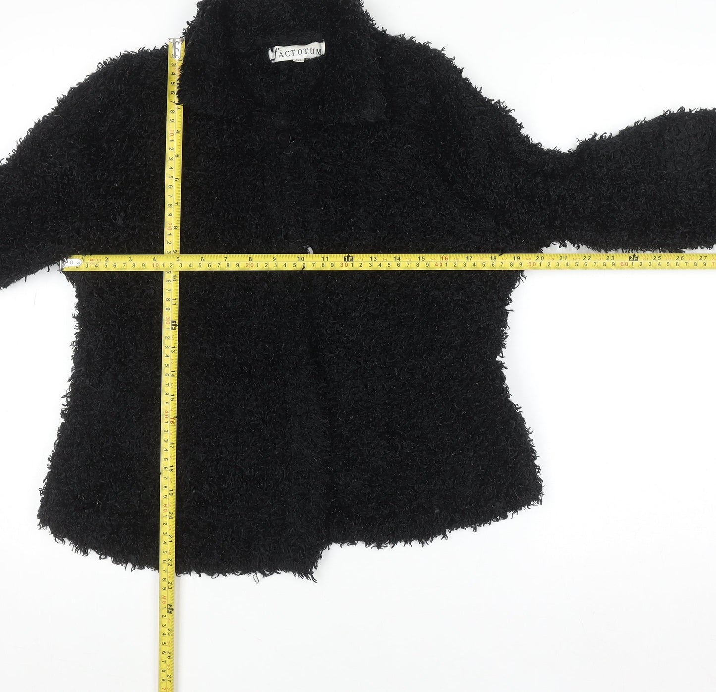 Factotum Women's Black Collared Fleece Cardigan Jumper One Size