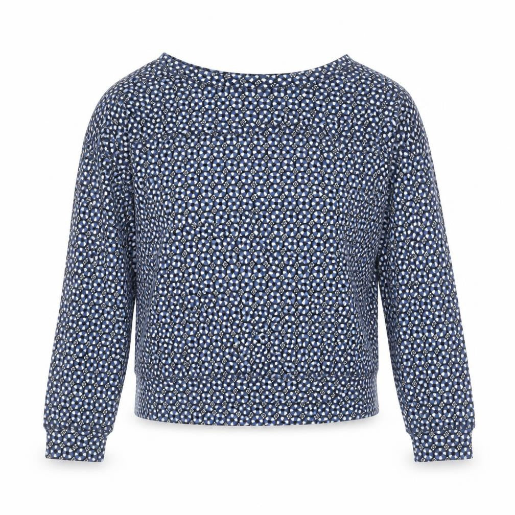 H&M Women Blue Geometric Crew Neck Long Sleeve Pullover Jumper Size S