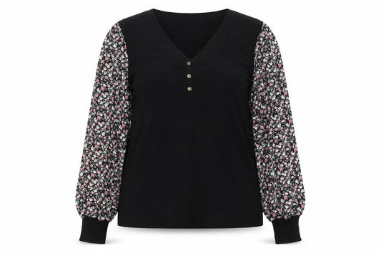 M&Co Women’s Black Floral Sleeve Tunic Blouse Size 14