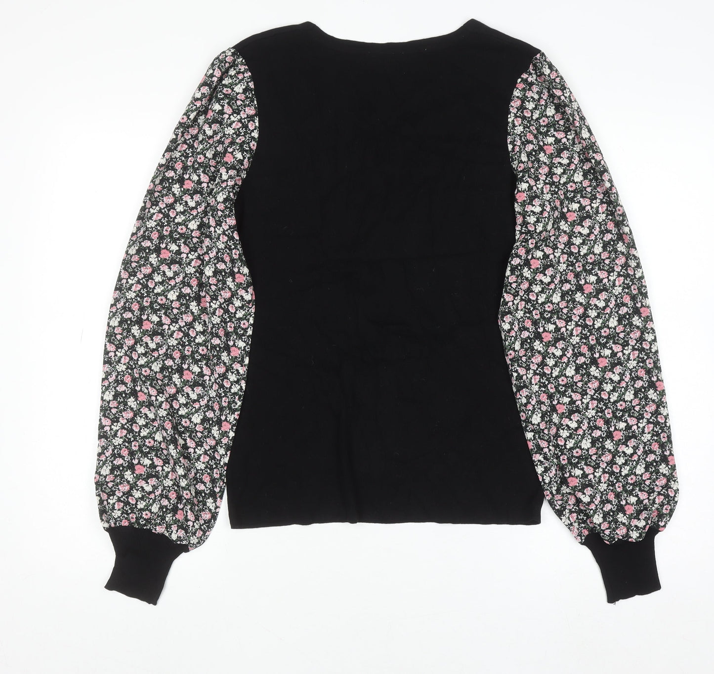 M&Co Women’s Black Floral Sleeve Tunic Blouse Size 14