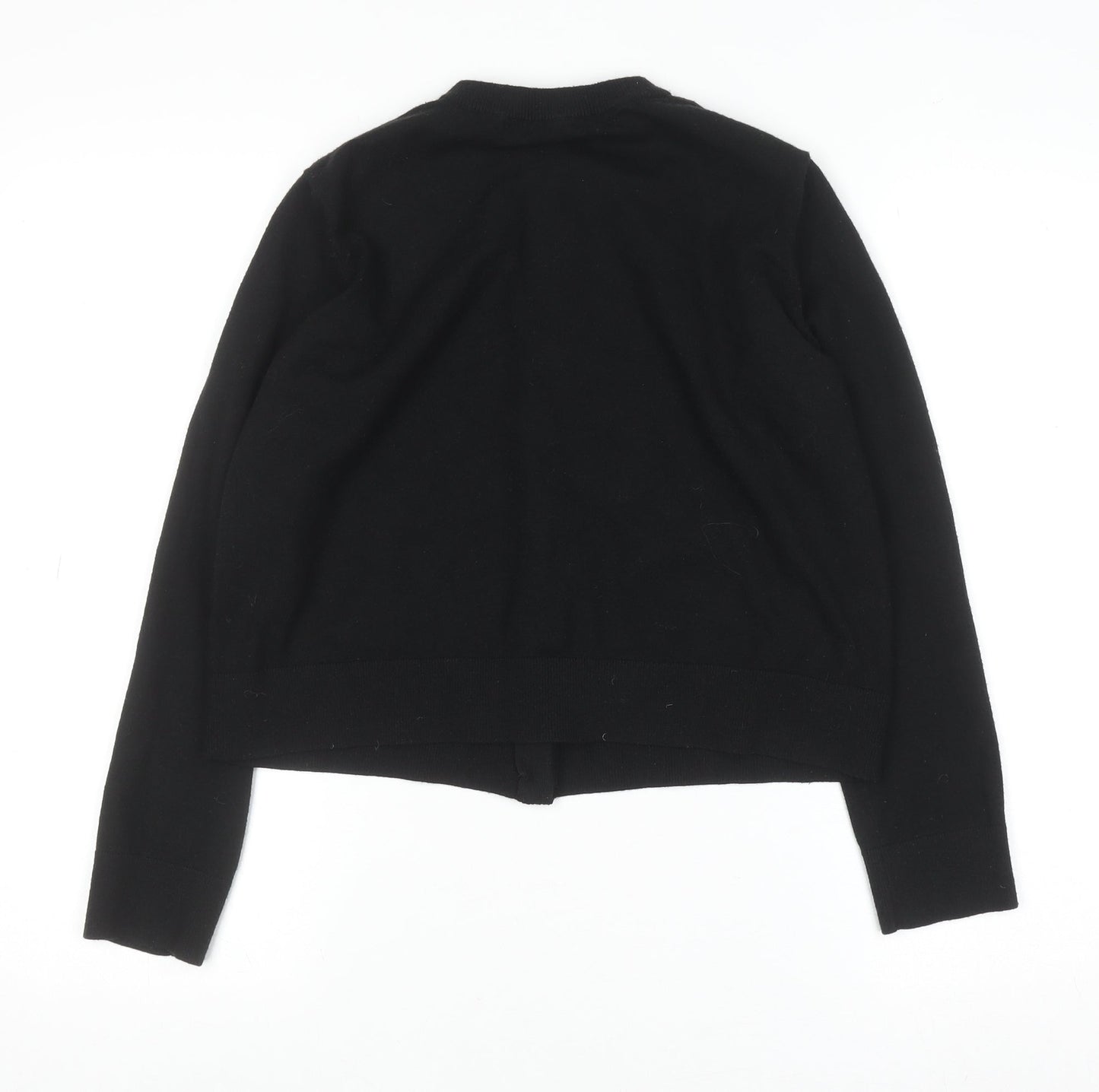 ZARA Women Black Cotton Blend Crew Neck Button Cardigan M
