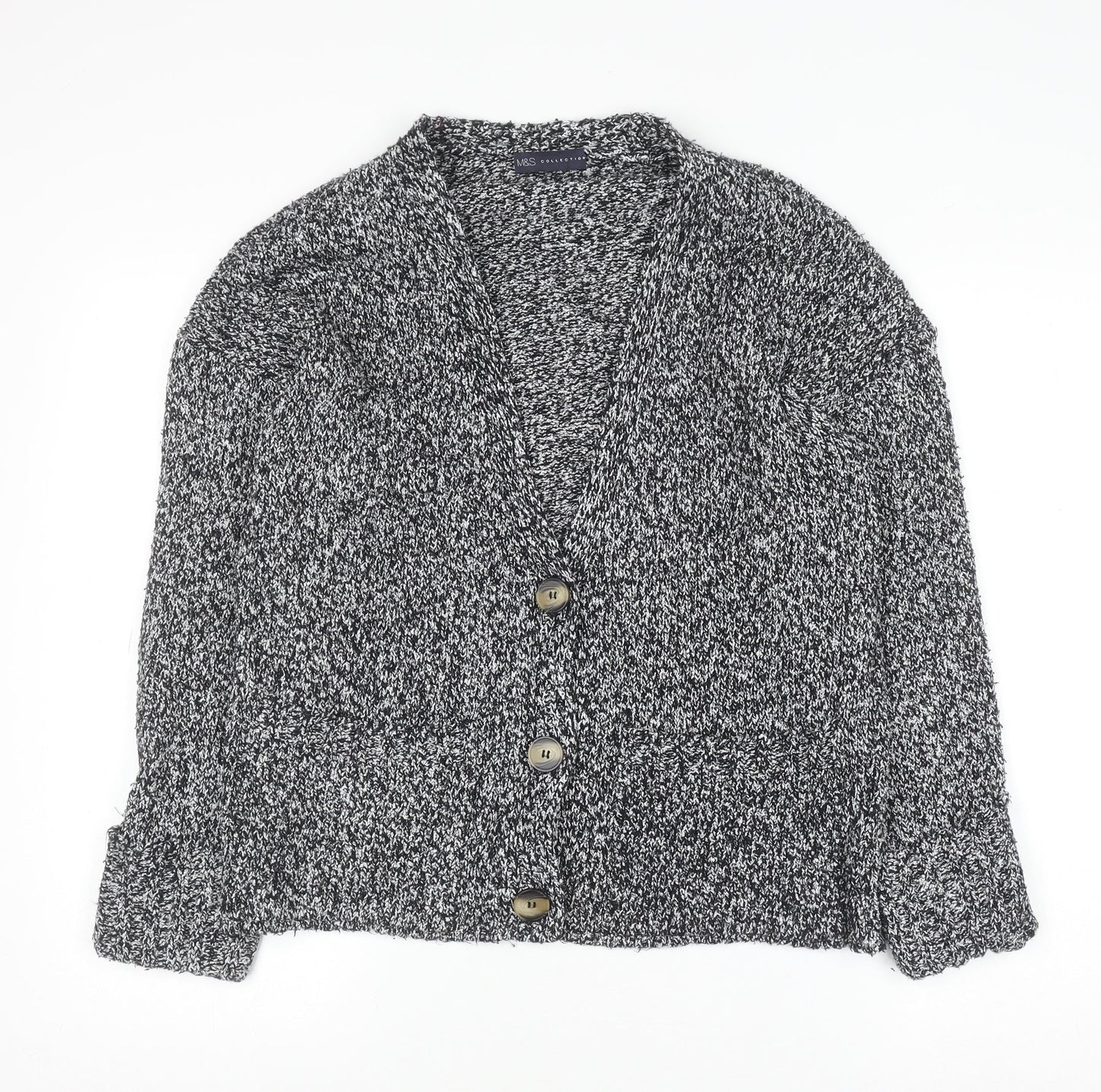 Marks & Spencer Women’s Grey Chunky Knit V-Neck Button Cardigan Size M