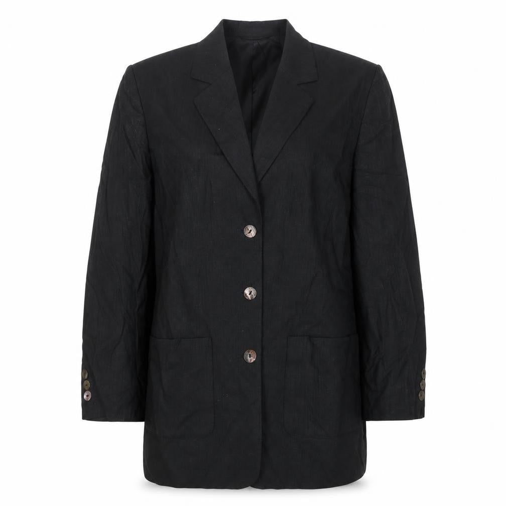 Lecomte Women's Black Linen Long Blazer Size 10