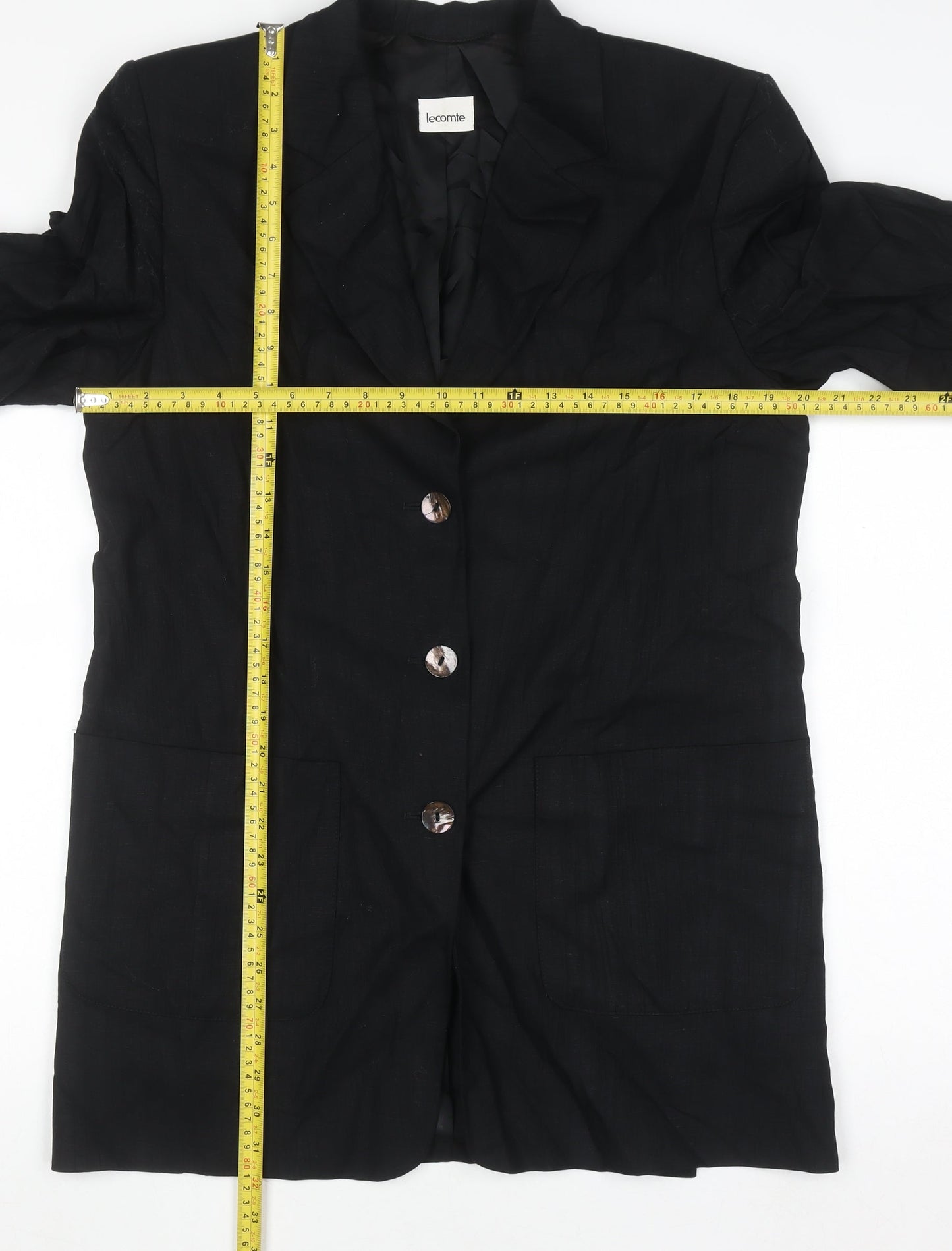 Lecomte Women's Black Linen Long Blazer Size 10
