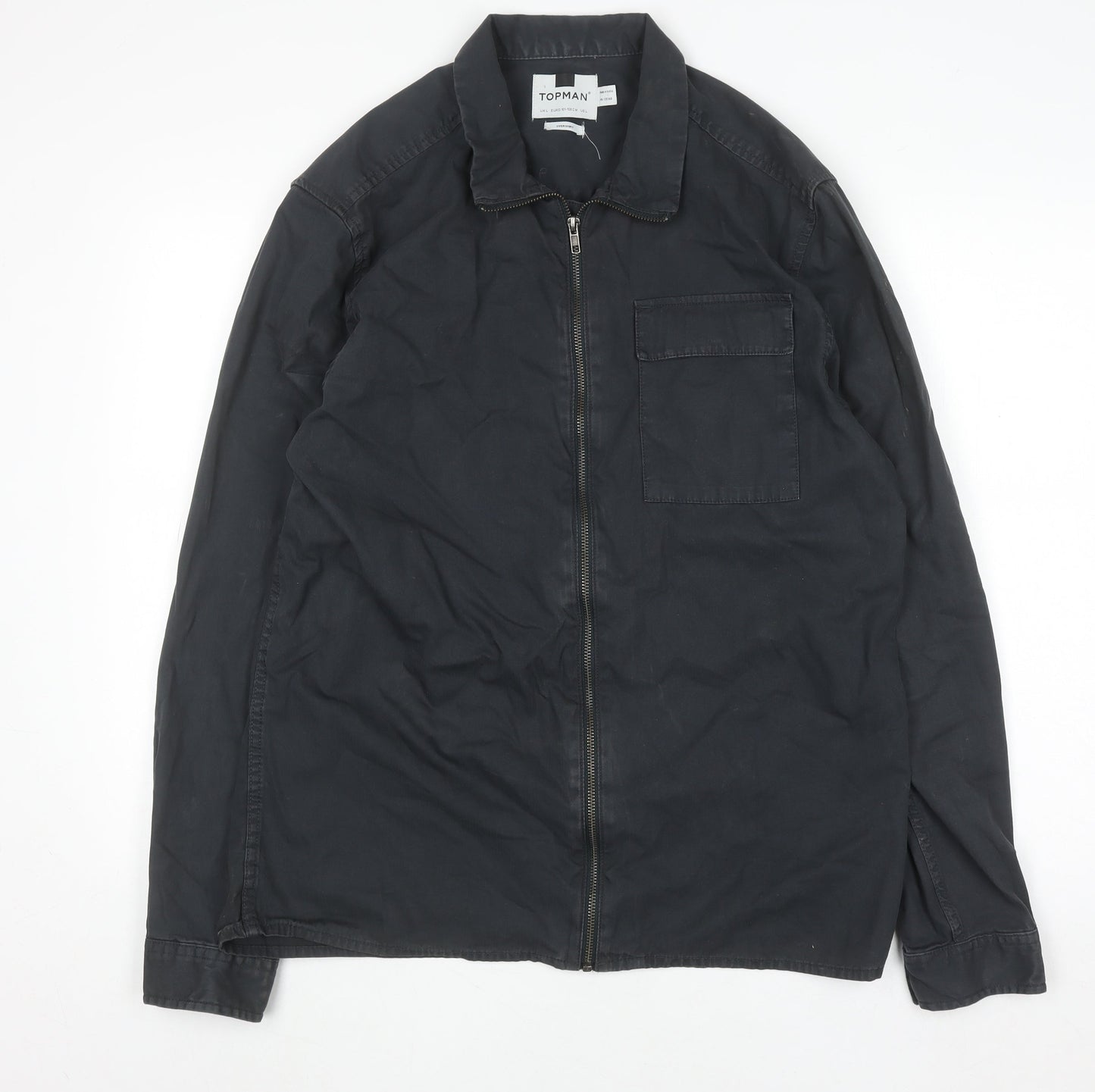 Topman Men’s Black Cotton Zip Overshirt Jacket Size L