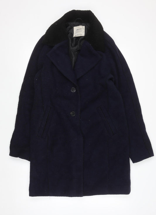 Zara Basic Women's Blue Wool Blend Mid-Length Coat Size 8