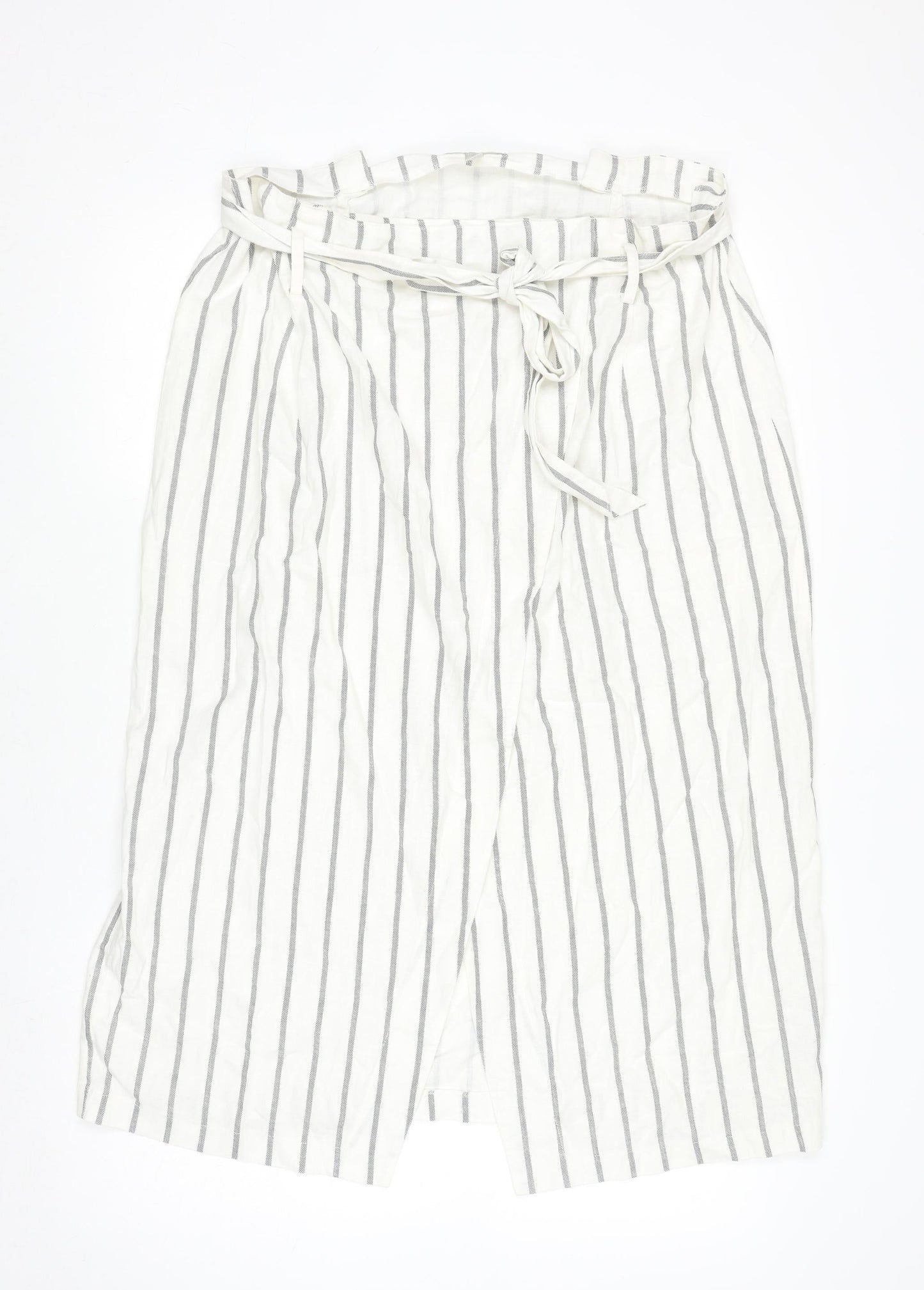 ASOS Women’s White Striped Linen Wrap Midi Skirt Size 18