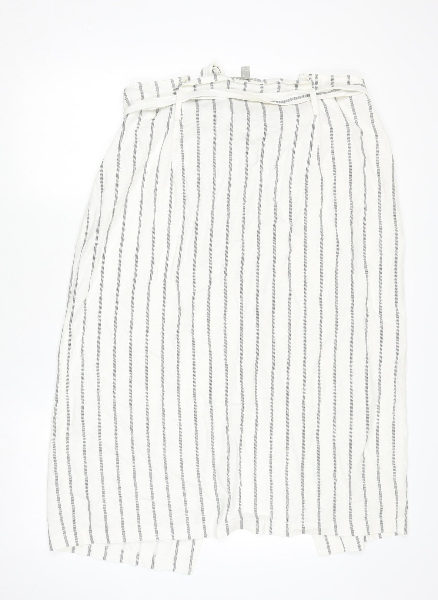 ASOS Women’s White Striped Linen Wrap Midi Skirt Size 18