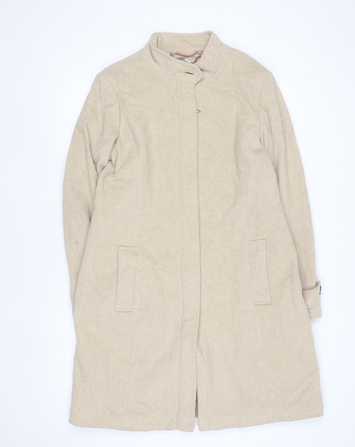 Next Women’s Beige Wool Blend Long Overcoat Size 14