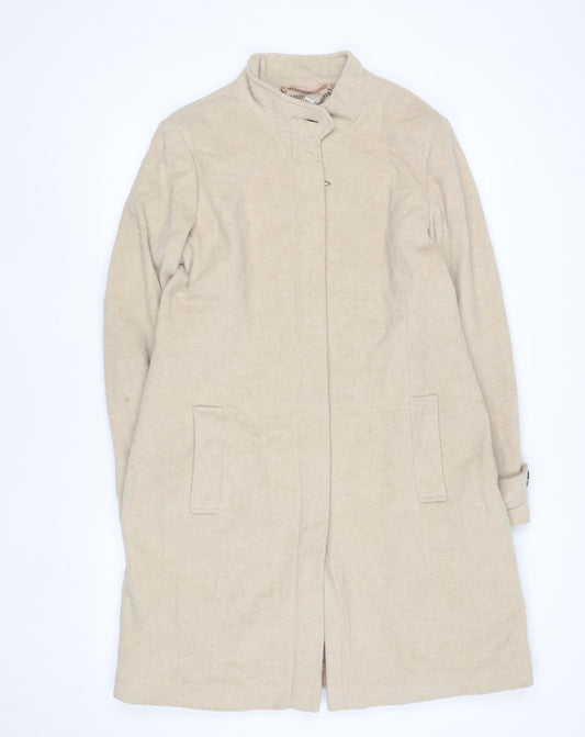 Next Women’s Beige Wool Blend Long Overcoat Size 14