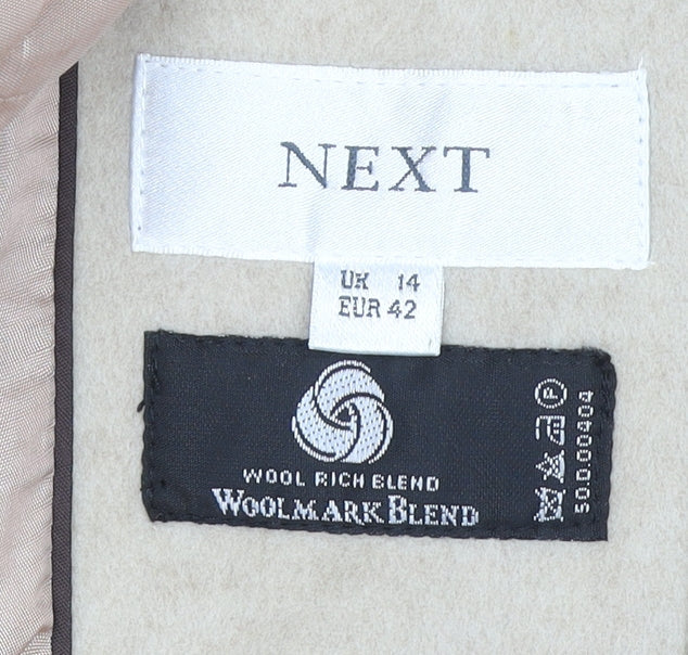 Next Women’s Beige Wool Blend Long Overcoat Size 14