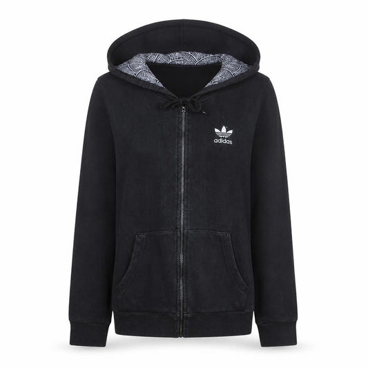 Adidas Womens Black Full Zip Hoodie Size 8 Cotton Blend Hooded Sweatshirt