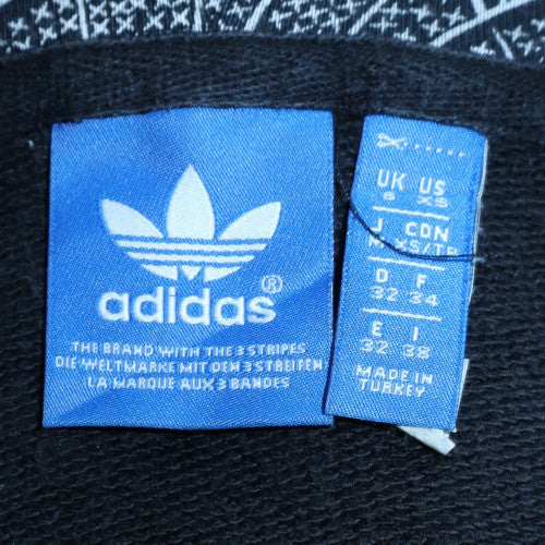 Adidas Womens Black Full Zip Hoodie Size 8 Cotton Blend Hooded Sweatshirt
