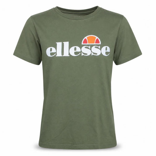 Front view of Ellesse women’s green, size UK 6, logo crew neck t-shirt