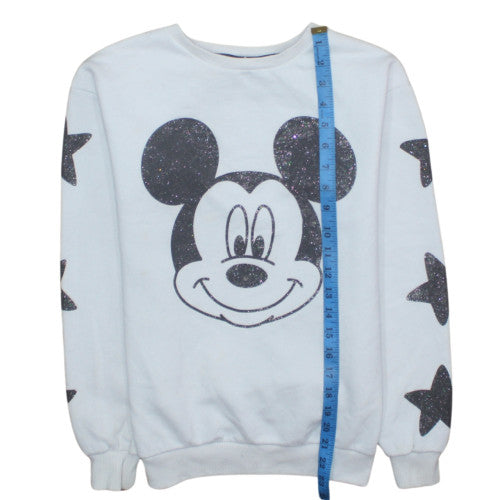 Disney Girls White Glitter Mickey Mouse Crew Neck Sweatshirt 12-13Y 158cm
