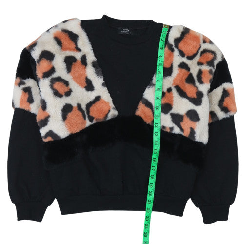 Bershka Womens Black Leopard Faux Fur Pullover Sweatshirt M