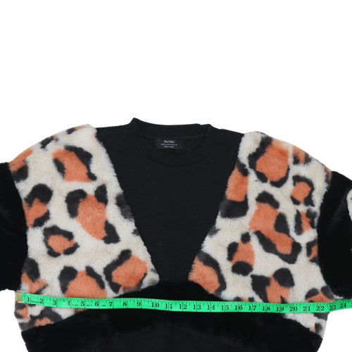 Bershka Womens Black Leopard Faux Fur Pullover Sweatshirt M