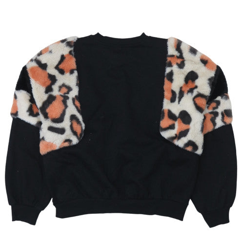 Bershka Womens Black Leopard Faux Fur Pullover Sweatshirt M