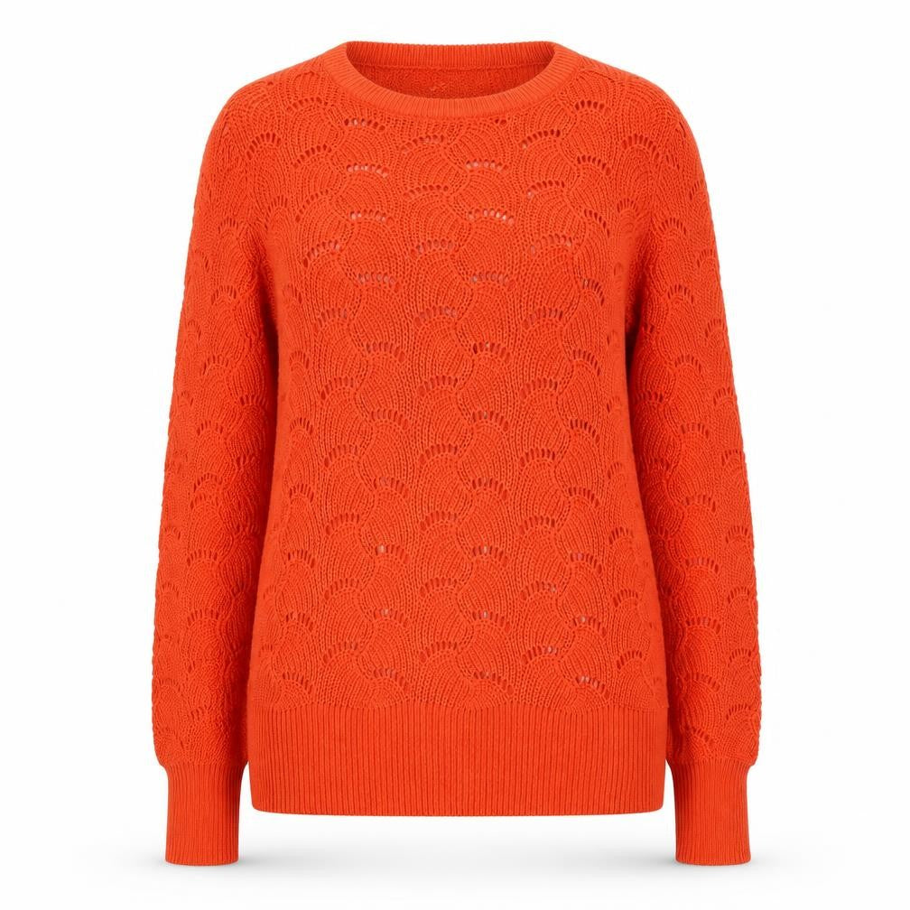 LTS Women’s Orange Open Knit Crew Neck Jumper Size 8-10
