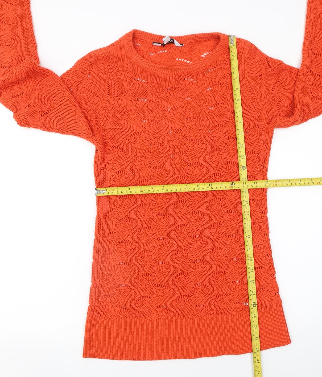 LTS Women’s Orange Open Knit Crew Neck Jumper Size 8-10