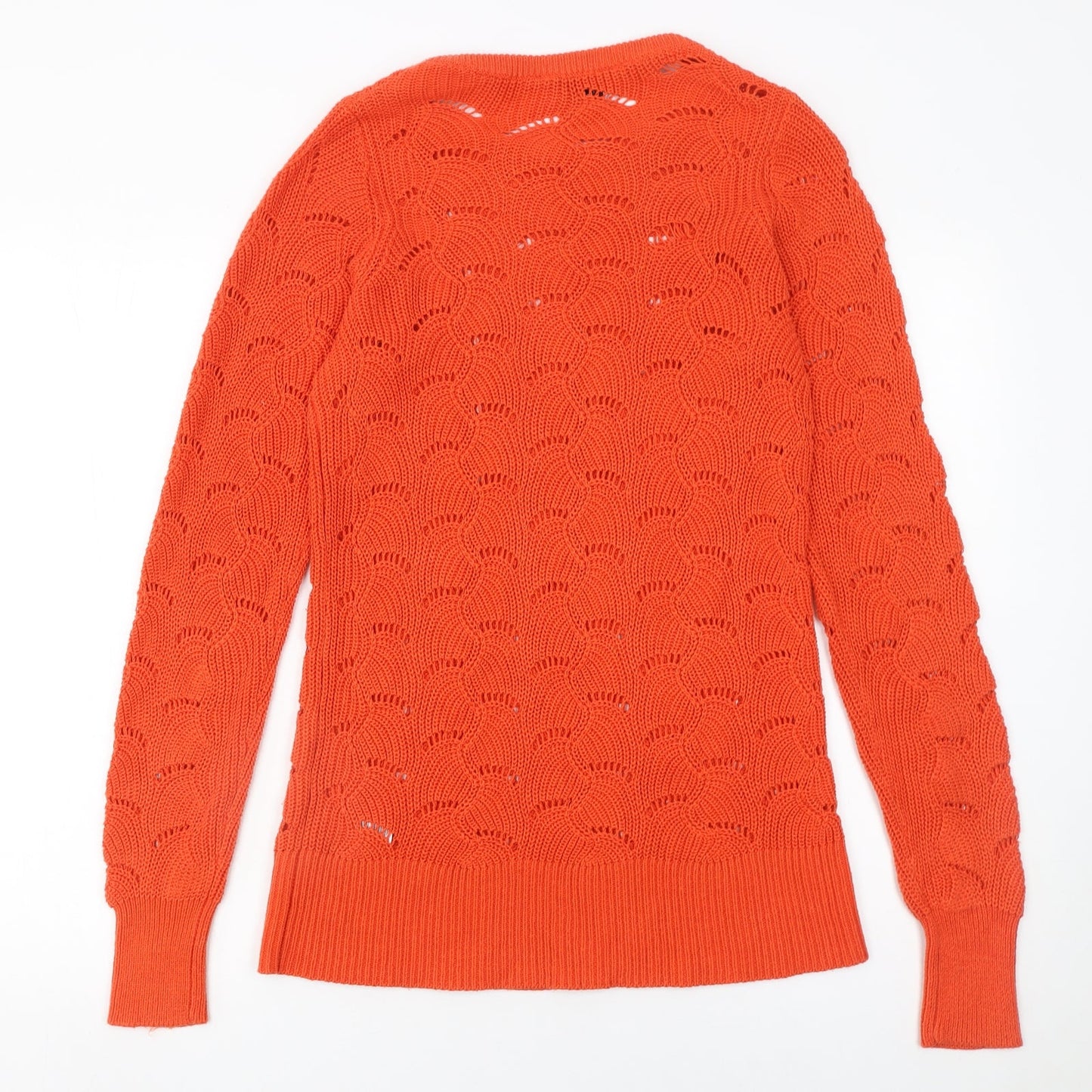 LTS Women’s Orange Open Knit Crew Neck Jumper Size 8-10