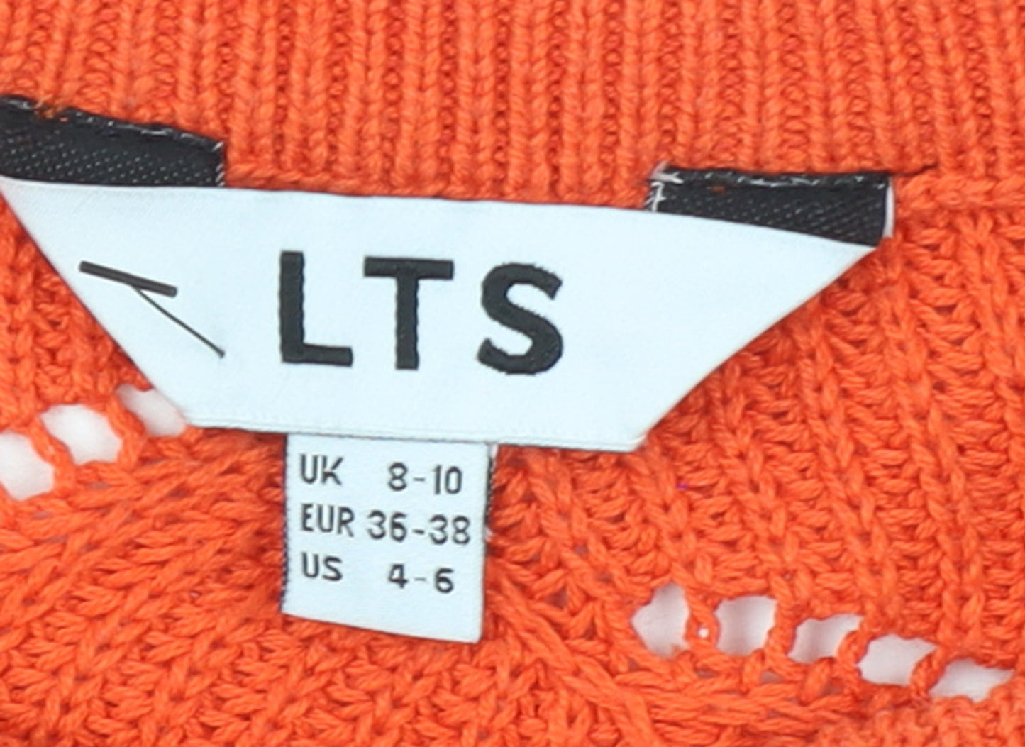 LTS Women’s Orange Open Knit Crew Neck Jumper Size 8-10