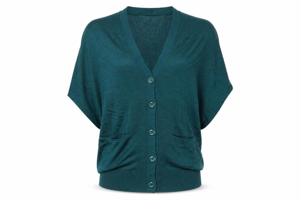 Initial Women's Green V-Neck Button Cardigan Size M Relaxed Fit Knit