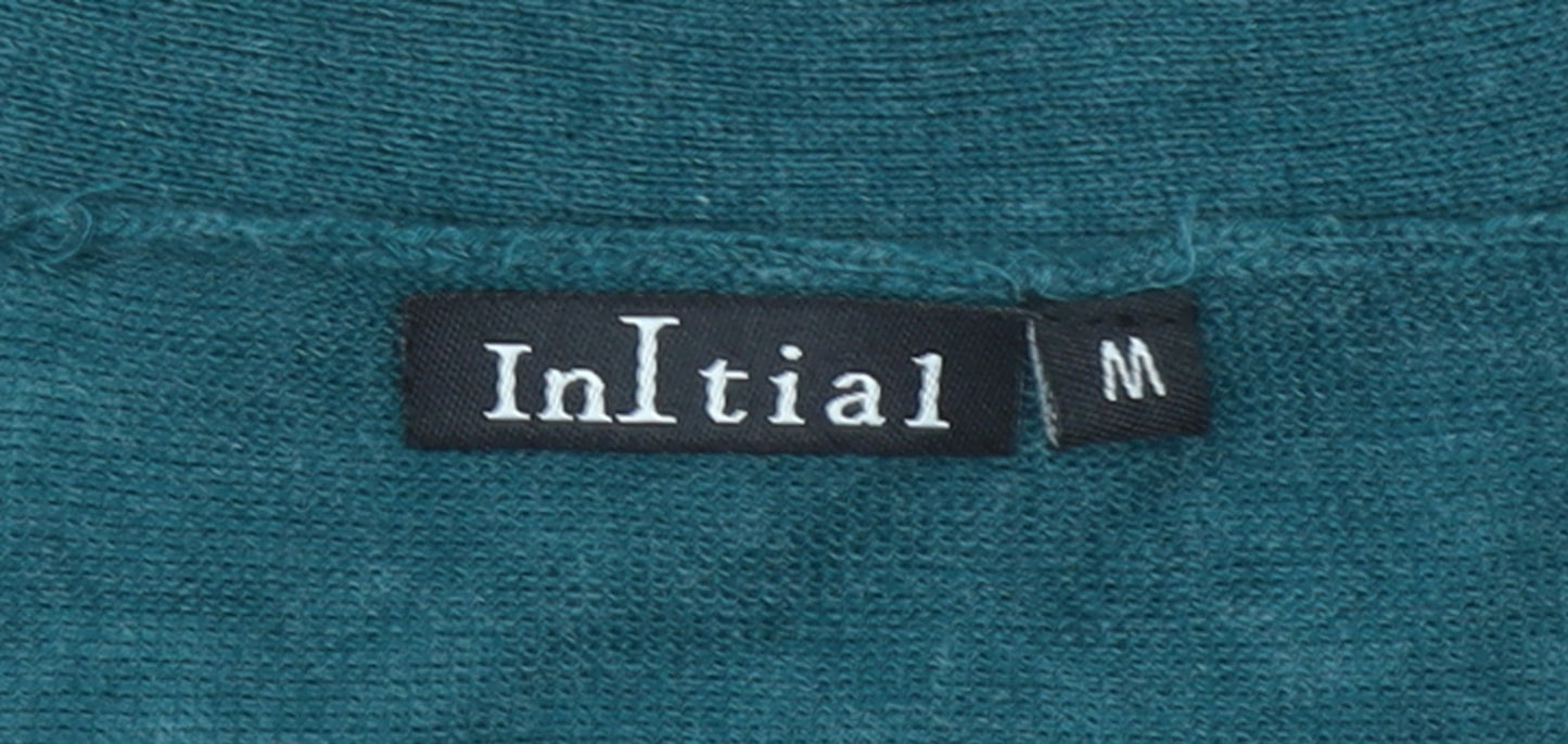 Initial Women's Green V-Neck Button Cardigan Size M Relaxed Fit Knit