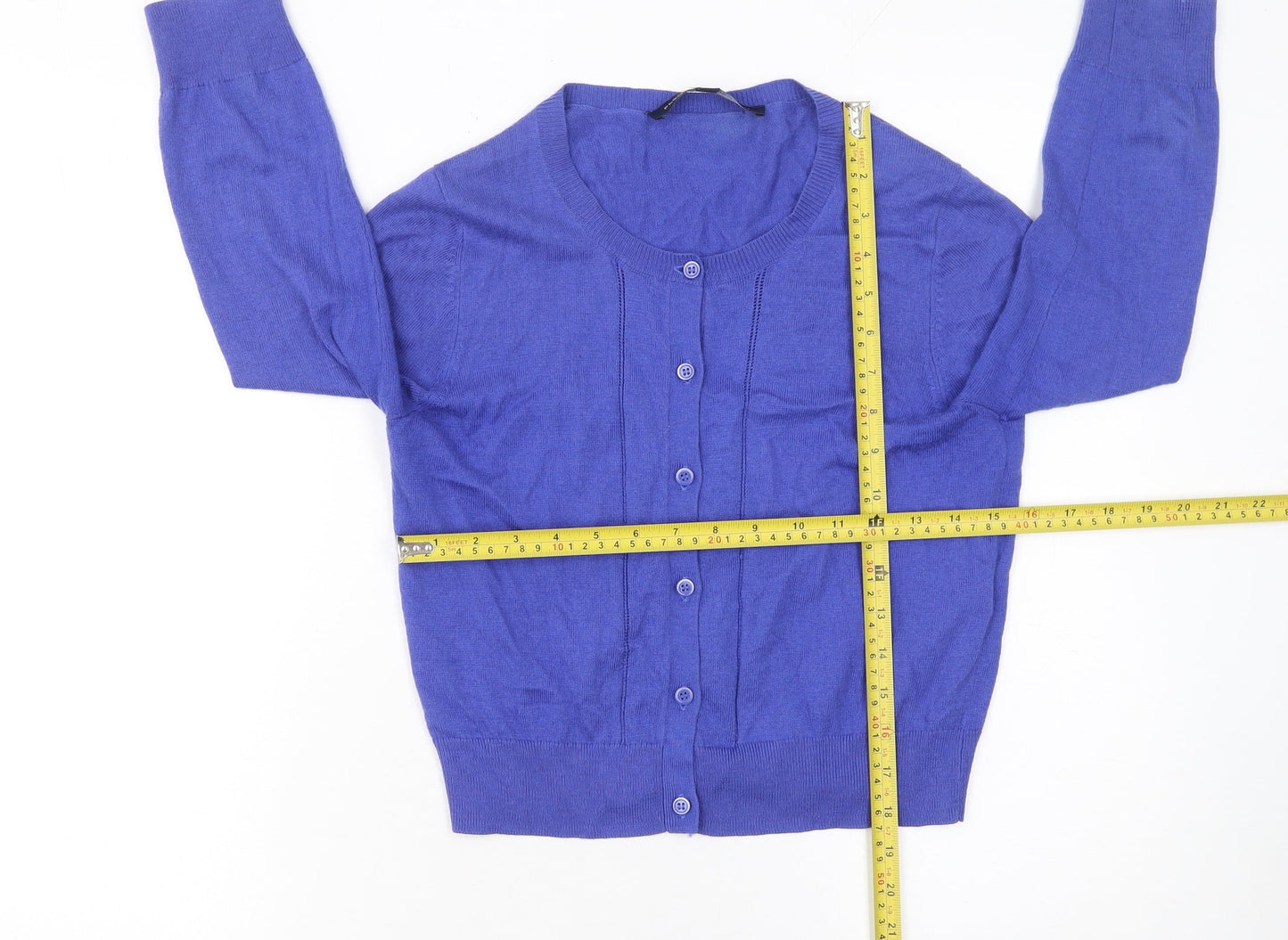 French Connection Women's Blue Cardigan XS Crew Neck Knit