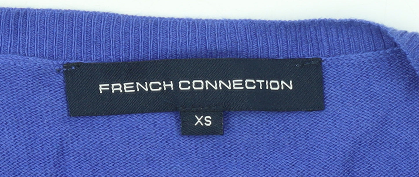 French Connection Women's Blue Cardigan XS Crew Neck Knit