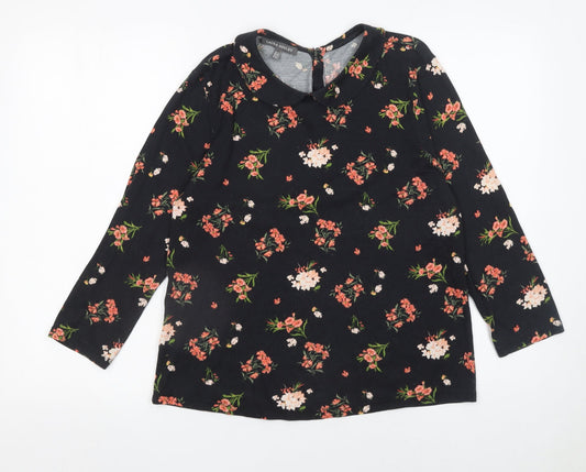 Laura Ashley Women Black Floral Collared Long Sleeve Tunic Blouse UK 12