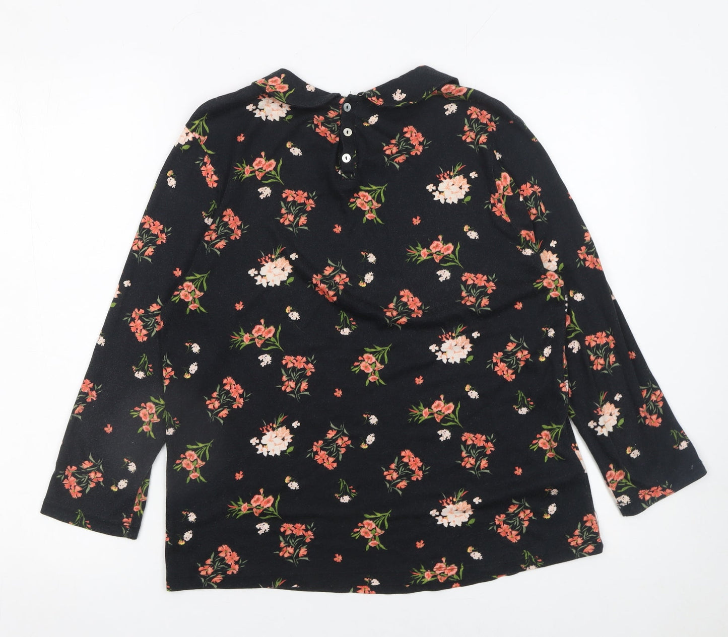 Laura Ashley Women Black Floral Collared Long Sleeve Tunic Blouse UK 12