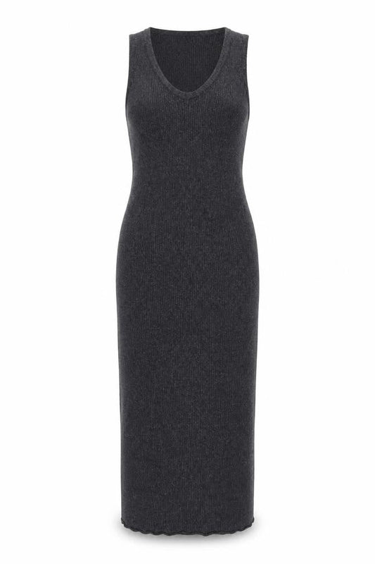 nu-in Women's Grey Ribbed Knit Sleeveless Bodycon Midi Dress XS