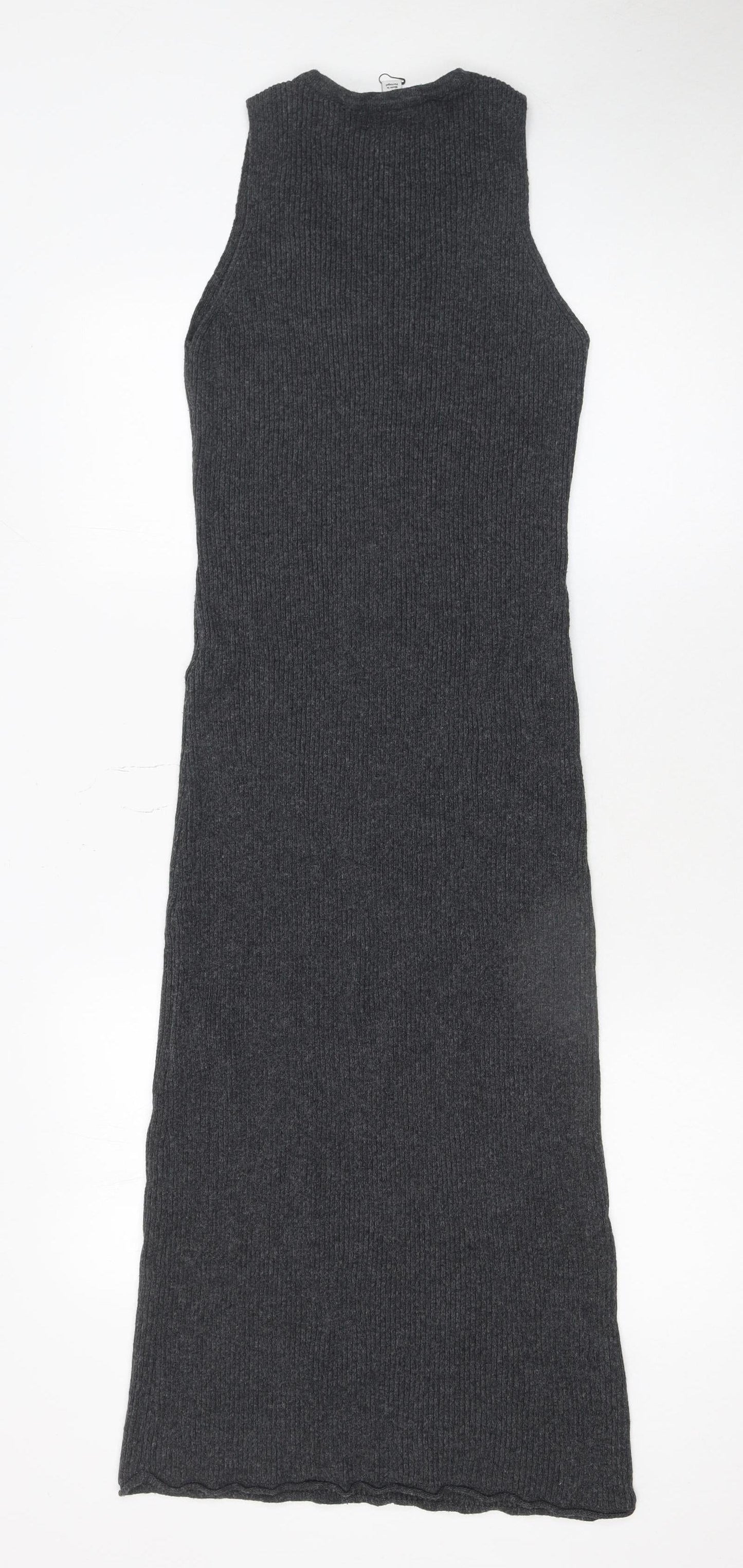 nu-in Women's Grey Ribbed Knit Sleeveless Bodycon Midi Dress XS