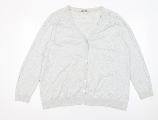 RJR John Rocha Women's Grey Cotton Button Front V-Neck Cardigan Size 22