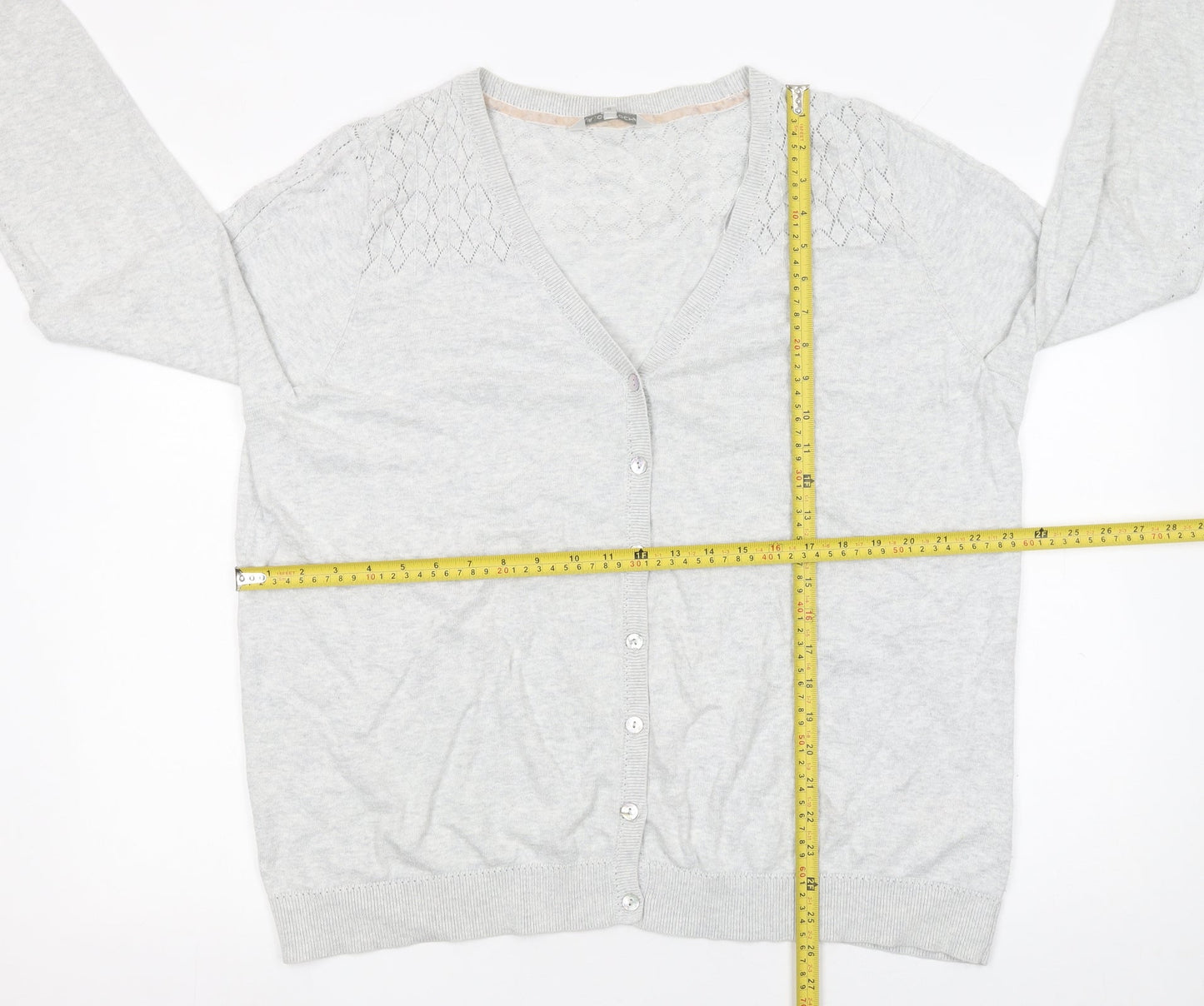 RJR John Rocha Women's Grey Cotton Button Front V-Neck Cardigan Size 22