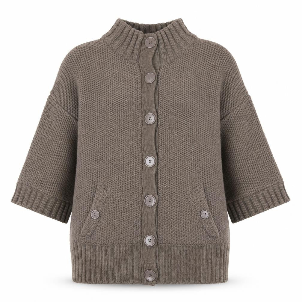Warehouse Women Brown Chunky Knit High Neck Cardigan Size 16
