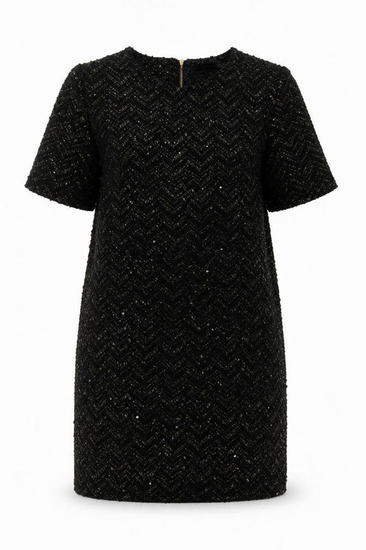 Oasis Women’s Black Sequin Short Sleeve Shift Dress Size 10